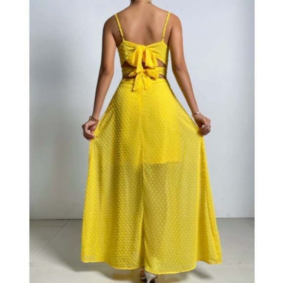 Luxe Swiss dot front tie backless wrap cami maxi dress - Picture 8 of 14